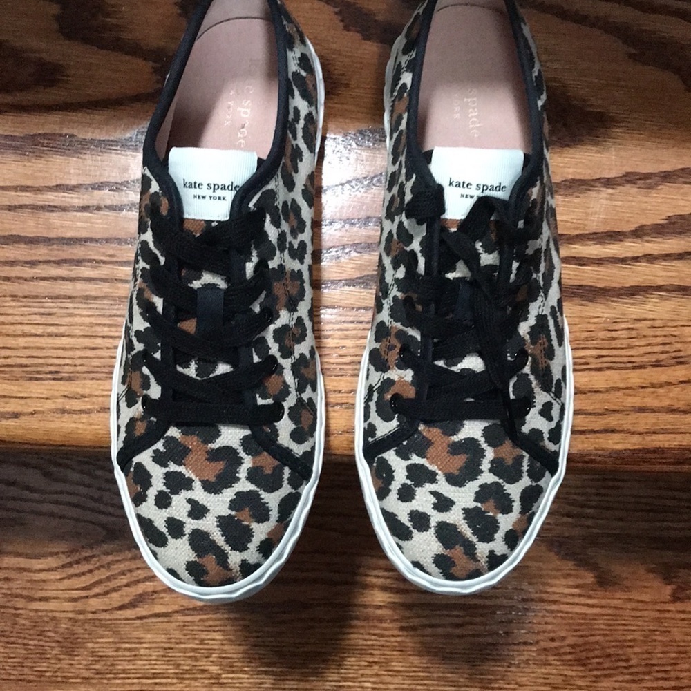 KATE Spade Vale Linen Leopard sneaker size 6 B - Picture 2 of 6